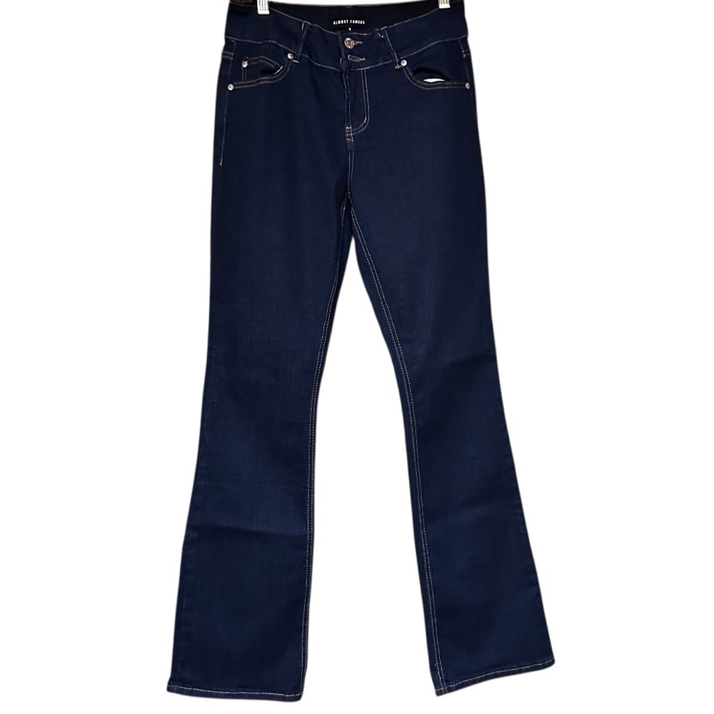 EUC Almost Famous Women's Navy Flare Dark Wash Jeans